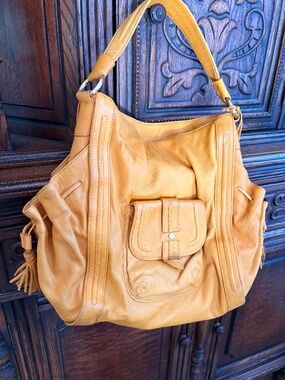 Coldwater Creek Yellow Soft Leather Satchel Handbag Purse